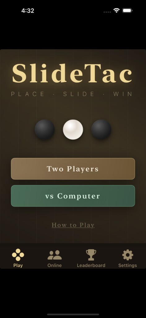 SlideTac on iPhone — main menu