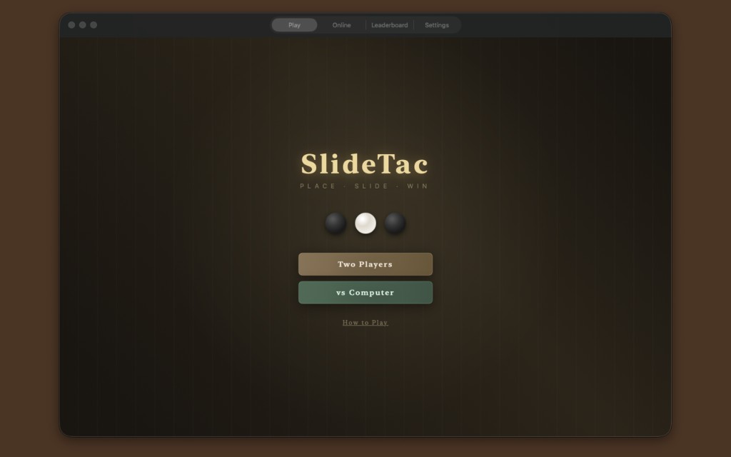 SlideTac on Mac — windowed main menu