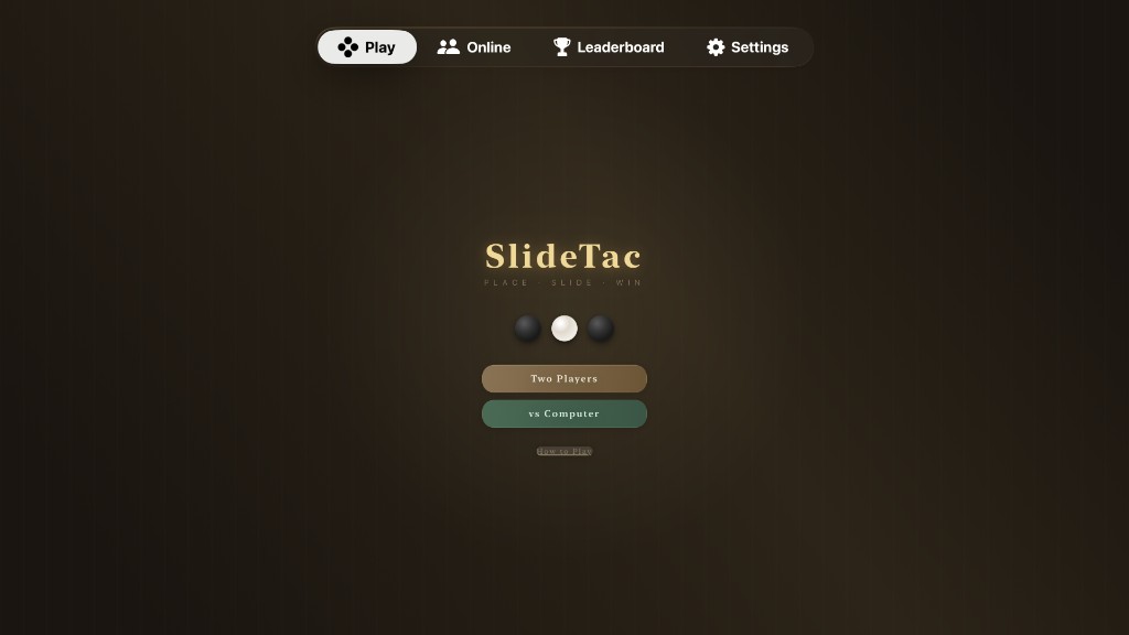 SlideTac on Apple TV — main menu with top navigation